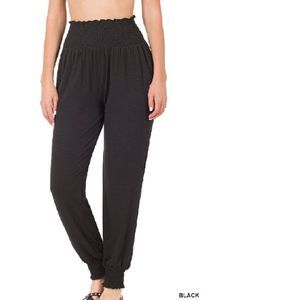 Zenana Plus Size Pants Womens Joggers Lounge Shirred Waist Black 1X